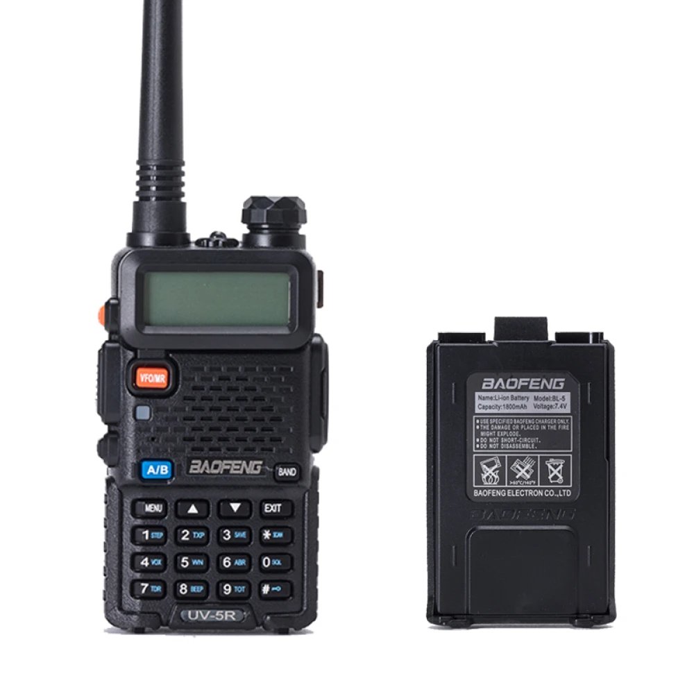 Baofeng UV-5R 8W walkie talkie met oortje en dual band VHF/UHF